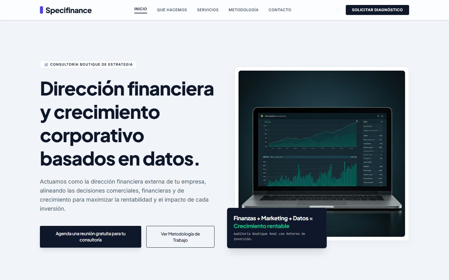 Sitio de Specifinance: dirección financiera y crecimiento corporativo basado en datos